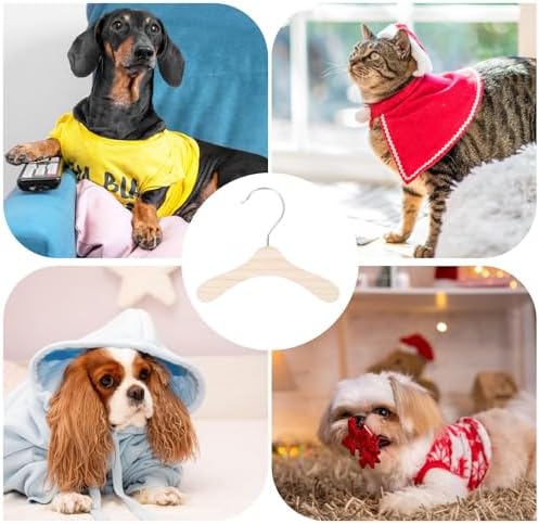10pcs Wooden Dog Clothes Hanger 16cm Stainless Pet Clothing Organizer | Silver Finish, Simple Style Design, for Pet Owners, Keeps Garments Arranged Neatly in Closets and Racks