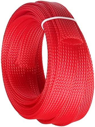 Othmro 5m/16.4ft PET Expandable Braid Cable Sleeving Flexible Wire Mesh Sleeve Red,for Power Cord Audio Video Cables Protecting from Pets Chewing