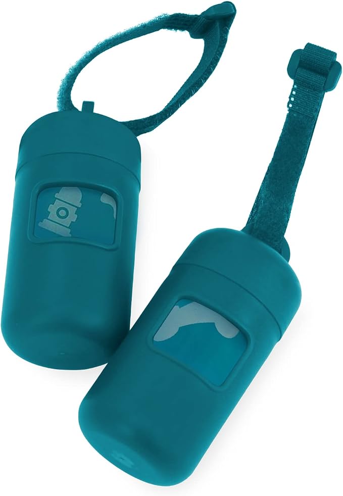 Best Pet Supplies Dog Poop Bag Holder Leash Attachment with Reusable Dispenser for Travel, Walking, Park, and Outdoor Use, Durable with Clip-On - Turquoise, Pack of 2, Plastic Dispenser w/30 Bags
