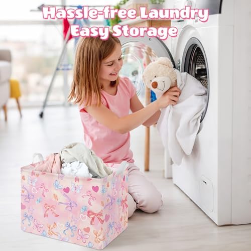 Collapsible Storage Basket Collapsible Fabric Laundry Basket with Handles | Spacious 15.7"×11.8"×11.8" size Folding Design Easy to Store Sturdy Fabric with Reinforced Handle Easy to Clean