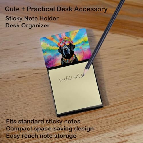 Caroline's Treasures Black Labrador Hippie Dawg Sticky Note Holder Refillable Dispenser Self-Sticky Note Pads, Memo Pads Blank Desk Accessories