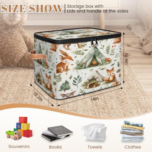 Cute Squirrels Storage Box with Zipper Lid | Collapsible, Fabric, Storage Bin, Handle, Large, Closet Organizer, Containers, Bedroom, Home, Forest Animals
