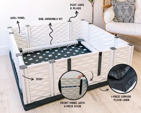 EZclassic Large Dog Whelping Box with Rails, 48x48x18 in, Gray Pad | Large 48x48 whelping box with puppy safety rails, waterproof gray pad, sturdy easy-clean build, and portable tool-free setup