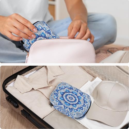 Pill Organizer Box Blue Mandala Ethnic 7-Day Weekly Medicine Pill Case Travel Pill Container Portable Pill Holder Storage Purse Bag Small Compact Size for Vitamin Supplement Birth Control