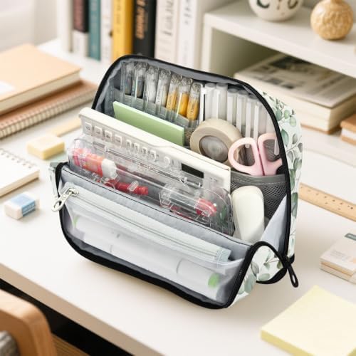 Watercolor Eucalyptus Greenery Pencil Case for Kids Girls Boys | Large Pencil Pouch Pen Bag Holder with Big Capacity