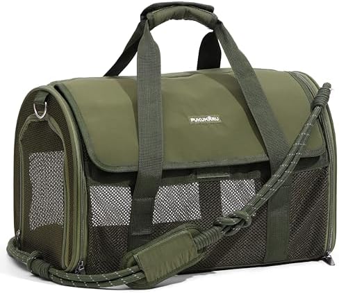 FUKUMARU Cat Carrier Soft, Ultra Lightweight Airline Approved Dog Carrier | Kitten Carrier with Anti-Scratch Mesh, Breathable Small Dog Carrier Bag, Collapsible Pet Carrier for Cats Under 15 lb, Green