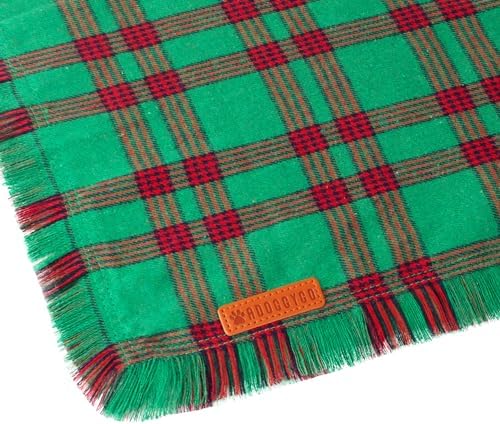 ADOGGYGO Christmas Dog Bandanas with Tassels, Red Green Plaid Pet Xmas Scarf Bib, Multiple Sizes, Christmas Bandana for Medium Large Dogs Pets (Large)