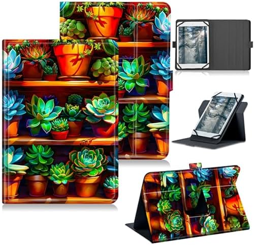 Universal Case for T-Mobile Revvl Tab 2 10.1" Model:9185W 2025/Revvl Tab 5G 10.36" 2023, 360 Degree Rotating Kickstand Protective Stand Leather Shell Cover for 9"-10.5", Plant Succulent