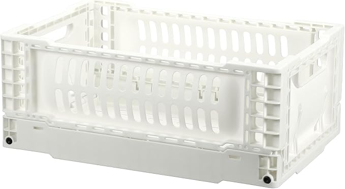 uxcell Collapsible Crates, 11.7x7.8x4.7 Stackable Plastic Storage Baskets with Handle Small Storage Containers for Bedroom Office Classroom Bathroom Desktop Organizer Decor, Apricot