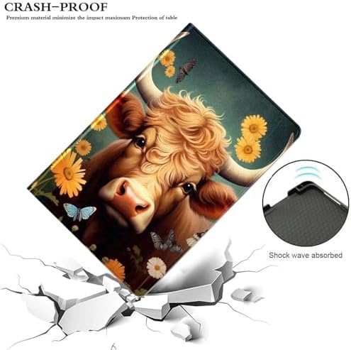 for Samsung Galaxy Tab A 10.1 Tablet Case 2019 Model T510 T515 T517,Premium Leather Folio Stand Auto Wake/Sleep,Multiple Viewing Stand,Cute Highland Cow Flowers
