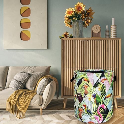 Tropical Birds Laundry Basket Foldable Oxford Cloth Hamper 18.9" x1 6.5"