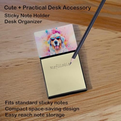 Caroline's Treasures Great Pyrenees Hippie Dawg Sticky Note Holder Refillable Dispenser Self-Sticky Note Pads, Memo Pads Blank Desk Accessories