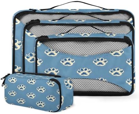 Paw 4 Set Packing Cubes Luggage Organizer Bags for Travel Accessories and Essentials, Dog Paw