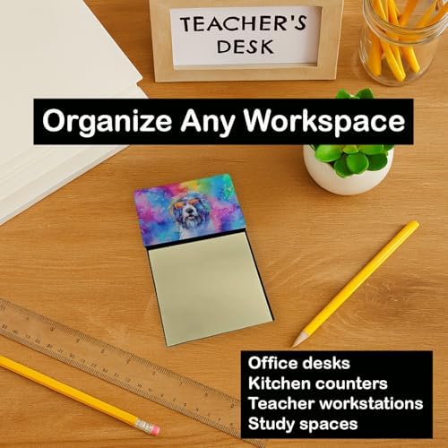 Caroline's Treasures Old English Sheepdog Hippie Dawg Sticky Note Holder Refillable Dispenser Self-Sticky Note Pads, Memo Pads Blank Desk Accessories