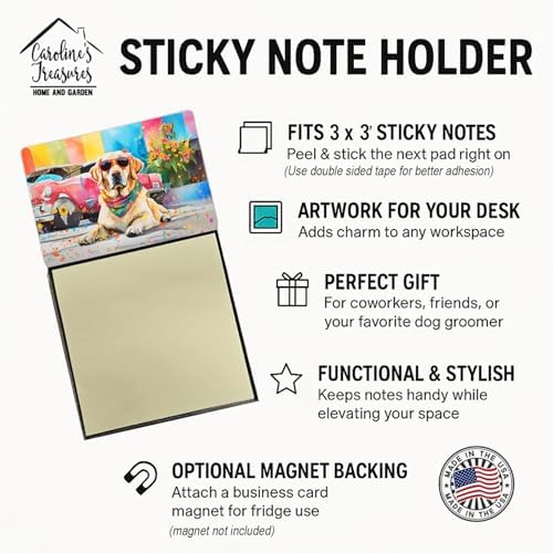 Caroline's Treasures Yellow Labrador Hippie Dawg Sticky Note Holder Refillable Dispenser Self-Sticky Note Pads, Memo Pads Blank Desk Accessories