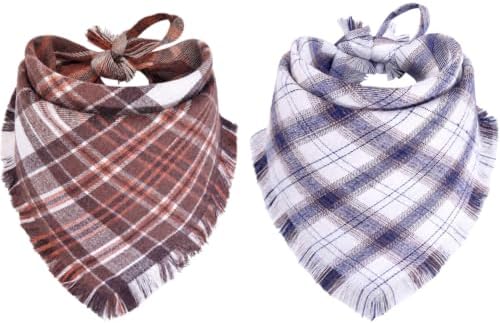 Fall Dog Bandana Autumn Thanksgiving Plaid Reversible Triangle Bibs Scarf