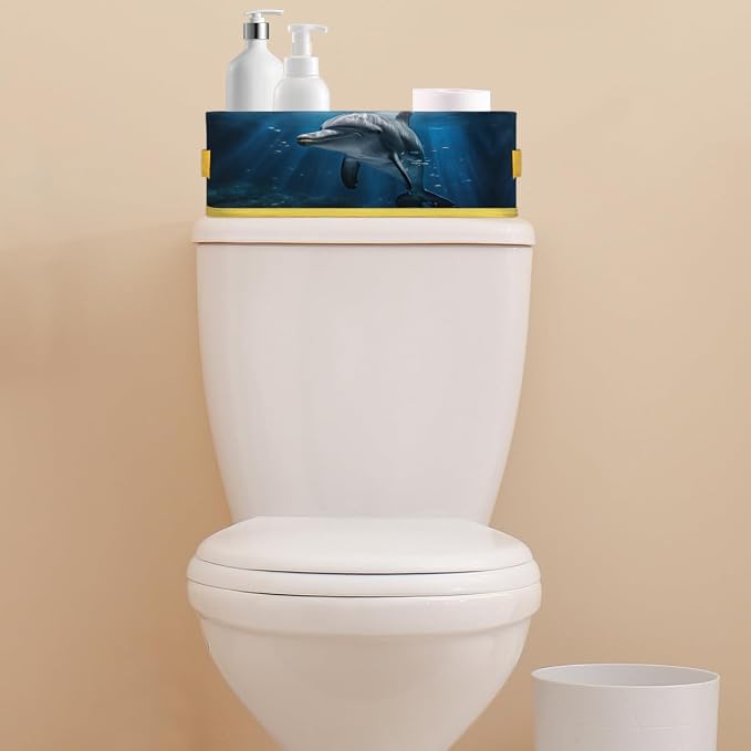 Sunshine Dolphin Undersea Bathroom Storage Basket, Foldable with Handle Open Countertop Paper Towel Decorative Box, Toilet Tank Top Shelf Baskets for Home Closet Bedroom Living Room Office