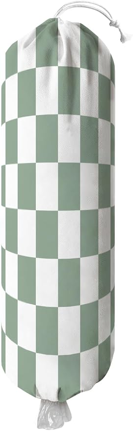 Plastic Bag Holder, Wall Mount Plastic Bag Organizer Dispenser Reusable Grocery Bag Organizer for Home Kitchen(Green Checkered)