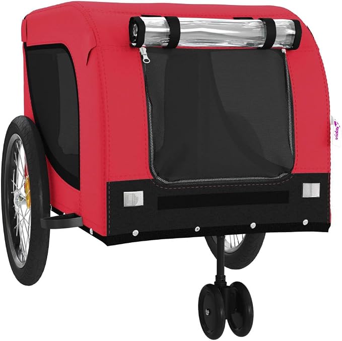Pet Bike Trailer for Small Dogs, Foldable Bicycle Cargo Trailer with Mesh Windows and Reflectors, Sturdy Iron Frame Oxford Fabric Carrier, 49.2 x 24.8 x 26.0 in