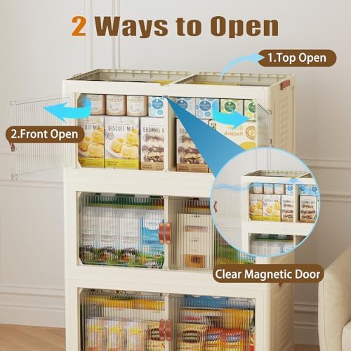 SAILUN 760Qt Stackable Storage Bins,Storage Cabinet with a Lid,4 Pack Cream