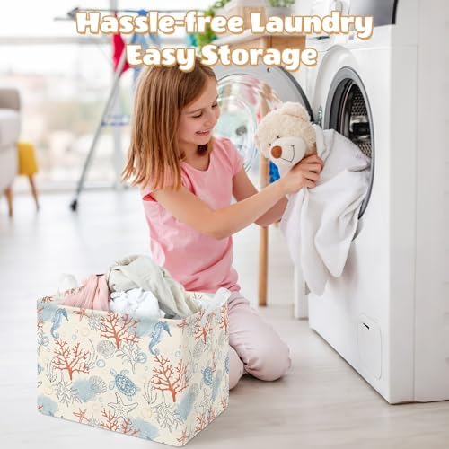 Collapsible Storage Basket Collapsible Fabric Laundry Basket with Handles | Spacious 15.7"×11.8"×11.8" size Folding Design Easy to Store Sturdy Fabric with Reinforced Handle Easy to Clean