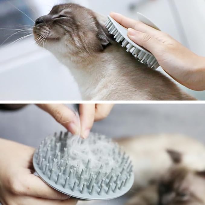 Toyvian Suction Cup Puppy Massage Brush Ergonomic Pet Bathing and Grooming Tool for Cats and Dogs Multi Functional Hair Cleaner and Massager Grey for Dematting and Shedding