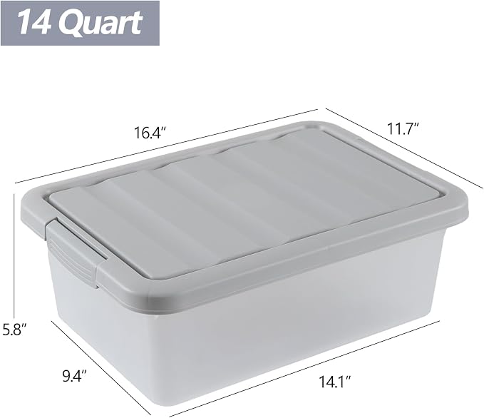 Wekioger 14 Quart Home Latch Storage Container Bin with Grey Lid, 2 Packs