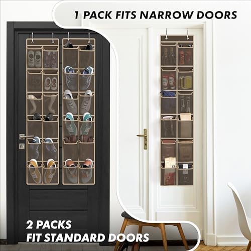Simple Houseware 12 Pockets Large Over Door Shoe Organizer, 2 Pack, Brown