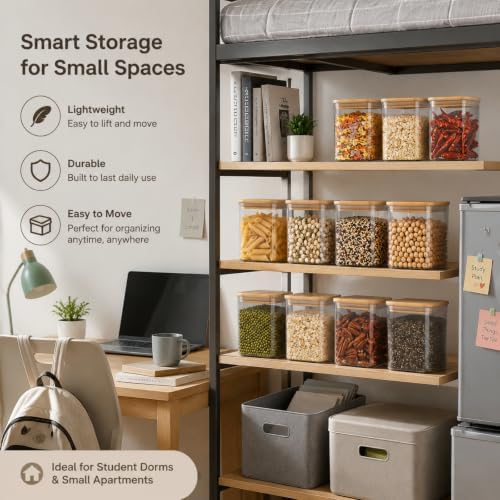 Suclain 12 Pcs 25oz Plastic Square Pantry Storage Container with Bamboo Lid
