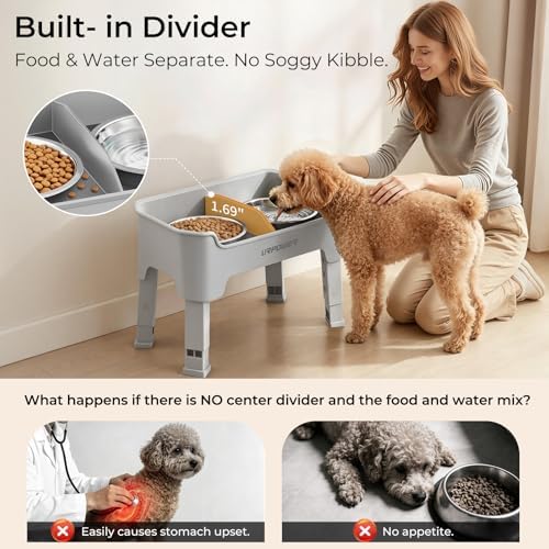 URPOWER Mess Proof Elevated Dog Bowls, Splash Guard Raised Bowl Stand