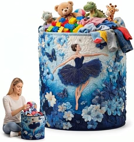 Soft Large Quilted Laundry Basket, Boho Floral Fabric Hamper for Clothes & Toys, Bedroom & Laundry Room Storage(20" x 28")