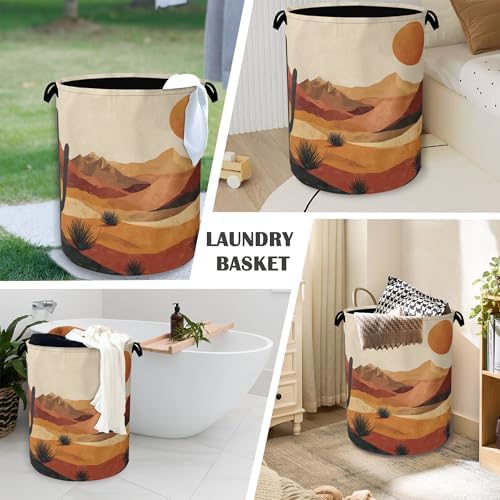 Mountains Sun Laundry Basket,Cactus Desert Oxford Cloth Laundry Hamper with Handle Foldable Portable Clothes Storage Basket for Bathroom Bedroom Dorm Room 16" x 20.8"