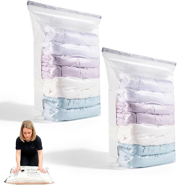 No‑Pump Vacuum Storage Bags, 2026 New Large Capacity Vacuum Bags No Pump Needed, Cube Compression Vacuum Seal Bags, Heavy-Duty Space Saver Bags for Clothes (2PCS Large)