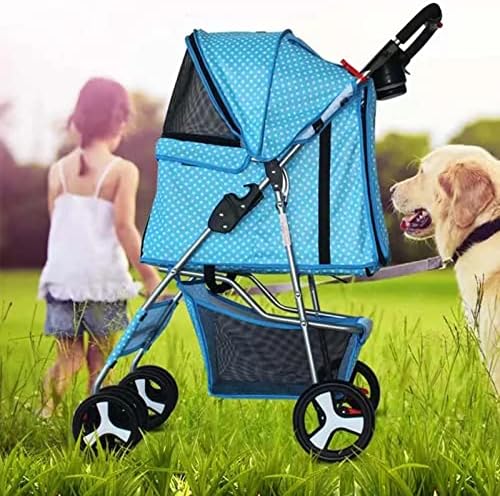 Dog Stroller, Pet Strollers for Small Medium Dogs & Cats, 4 Wheels Dog Jogging Stroller Folding Doggy Stroller with Storage Basket Traveling Strolling Cart,Black Polka dots