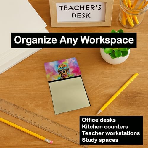 Caroline's Treasures Dachshund Hippie Dawg Sticky Note Holder Refillable Dispenser Self-Sticky Note Pads, Memo Pads Blank Desk Accessories