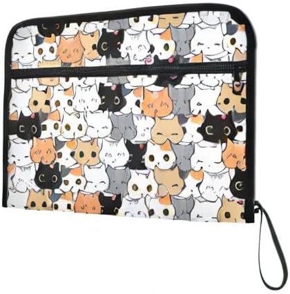 13 Pocket Zipper Expanding File Folder A4 Cat Cute | Accordion File Organizer with Front Pouch A4 Letter Size Portable Folders for Documents Receipt School Office Supplies
