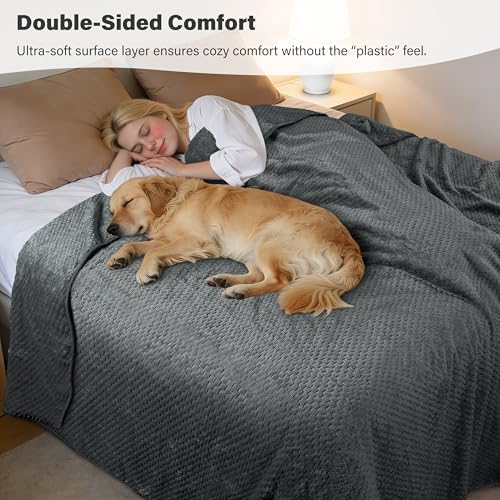 Catalonia Waterproof Dog Blanket, Reversible Leakproof Furniture Protector | Grey Fleece Mat for Small to Large Dogs & Cats, Helps Protect Sofa, Bed & Couch from Liquids, Urine & Messes, 60 x 80 Inches