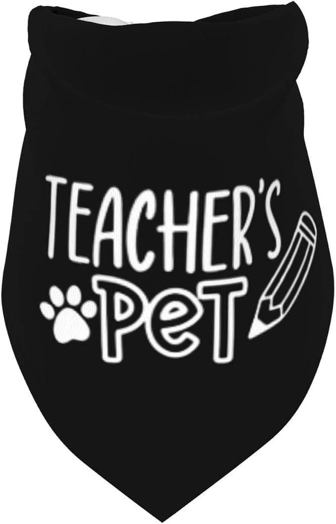 Teacher's Pet Dog Bandana,Funny Bandana Gift,Photo Prop Accessories for Dog Lovers Owner Gift,Triangle Reversible Fall Scarf, Adjustable (Black)