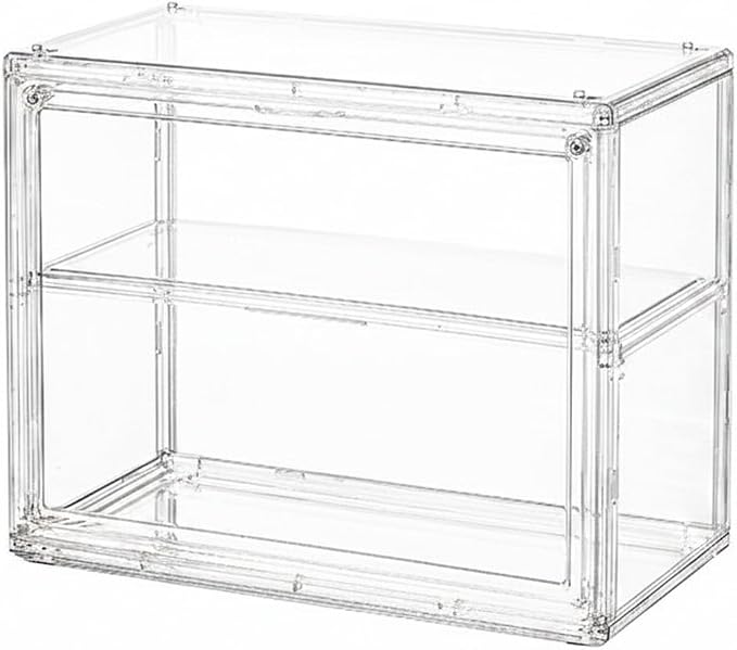 Clear PET Stackable Storage Box with Dividers, Transparent Display Organizer for Desktop Essentials