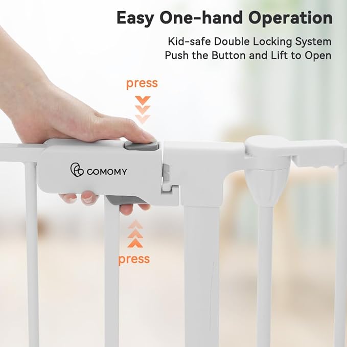 COMOMY 127.8" Extra Wide Baby Gate, Dog Gate for House Stairs Doorways | Auto Close Pet Gate with Door Walk Through, 5 Metal Panels, Hardware Mounted Baby Fence Indoor Outdoor(30" Tall,White)