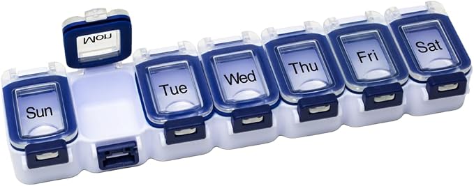 Ezy Dose Weekly (7-Day) Pill Organizer, Large Medicine Planner, Blue | Daily Vitamin & Supplement Case, Waterproof Locking Compartments to Secure Prescription Medication, Travel-Friendly, BPA-Free