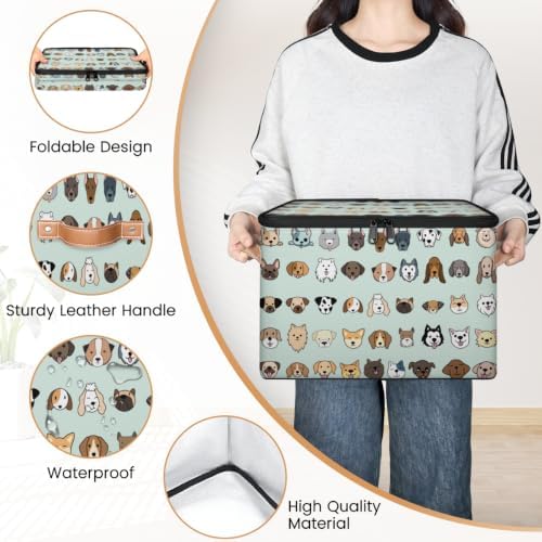 Cute Dogs Collapsible Fabric Storage Bin with Lid | Storage Basket, Foldable, Waterproof, Handle, Large, Closet Organizer, Home, Cartoon Dogs