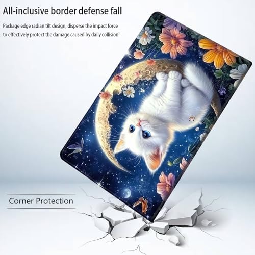 Bxgolkgd Tablet Case for Samsung Galaxy Tab A 10.1 Inch 2016(SM-T580/T585/T587),Shockproof Stand Cover with Heat Dissipation,Auto Wake/Sleep Function,White Cat Moon