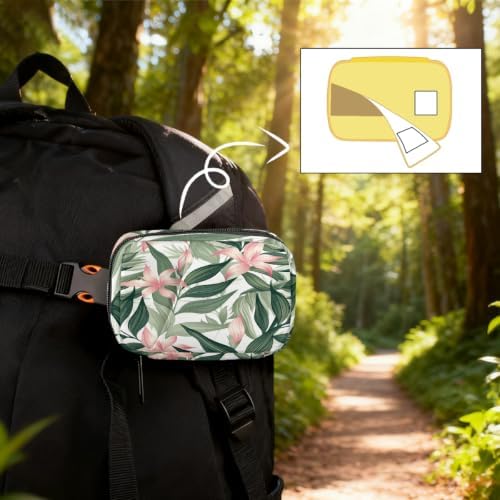 Travel Pill Organizer Tropical Pink Flowers and Leaves Pill Case
