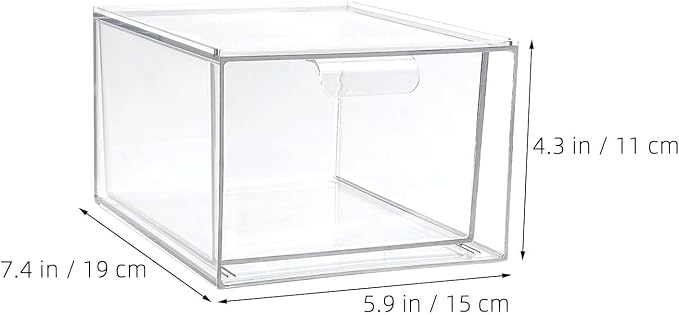 4pcs Stackable Plastic Storage Drawers with Handles and Removable Dividers, Pet Cosmetic Organizer Bins for Makeup Bag and Office Desktop Storage