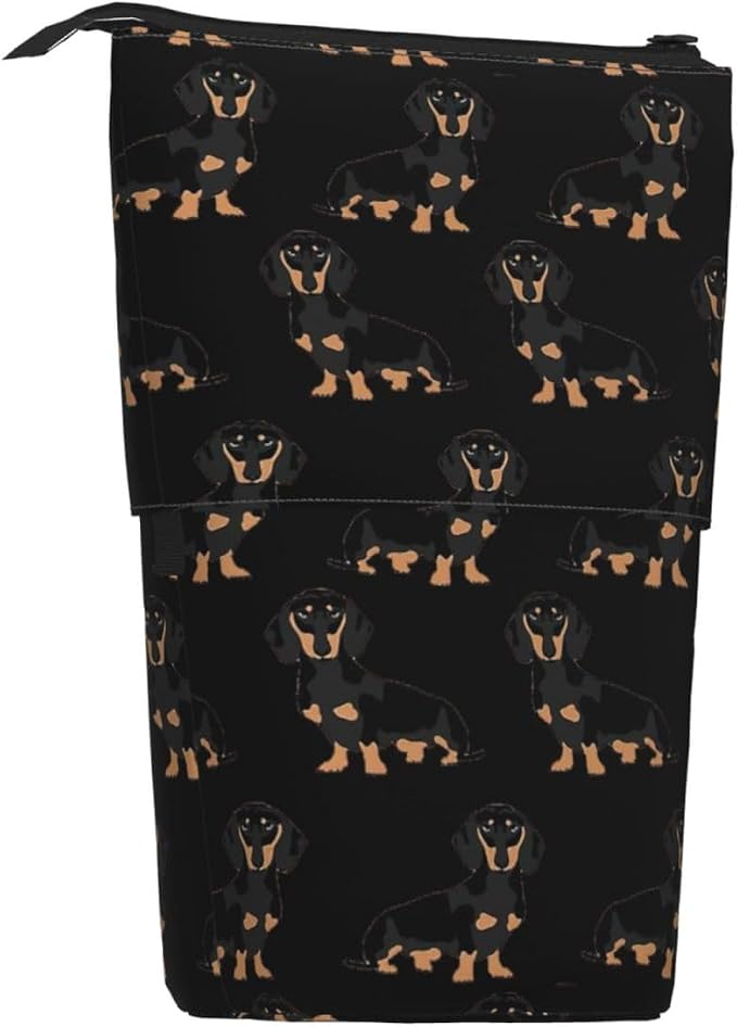Dachshund Weiner Pet Dogs Print Pencil Case Bag, Telescopic Pen Holder, Standing Stationery Pouch, Cute Organizer for Office, Makeup, Cosmetics