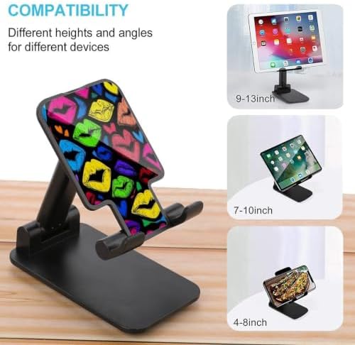 Compact Colorful Love Lips Art Phone Holder with Angle Height Adjustment | Multi Function, Reusable, Cell Phone Stand, Compatible with 4"-13" Mobile Devices Tablets, Desk Accessories