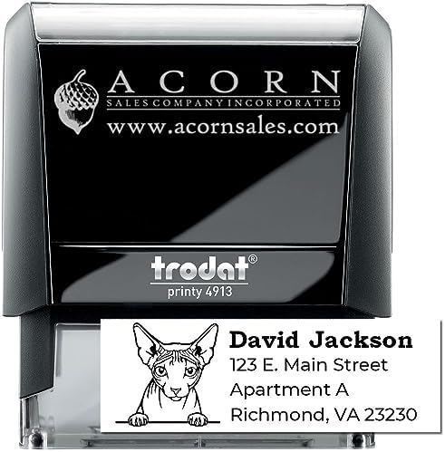 Peeking Don Sphynx Cat Self-Inking Address Stamp - Personalized Stamp | Don Sphynx Cat Return Address Stamp Custom. Rectangular Address Stamp for Animal Lovers. 4 case colors. Laser-cut.