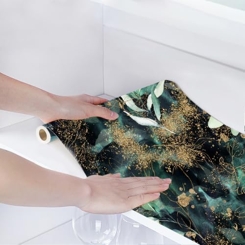 HAOKHOME Self Adhesive Shelf Liner and Drawer Liners Floral Contact Paper | Black Green Peel and Stick Kitchen Cabinets Cupboard Bathroom Dresser Drawers Wire Desk Classroom Removable 17.3in x 6.5ft