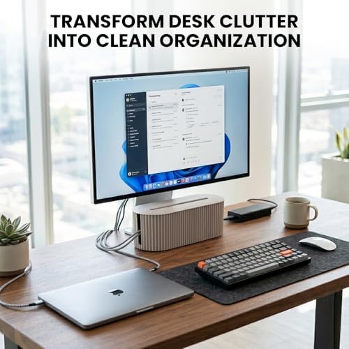 Cable Management Box – Home & Office Desk Cord Organizer Hide Power Strip & Under Desk TV Computer Wire Pet Friendly Child-Proof Floor Cord Management Cover - Beige